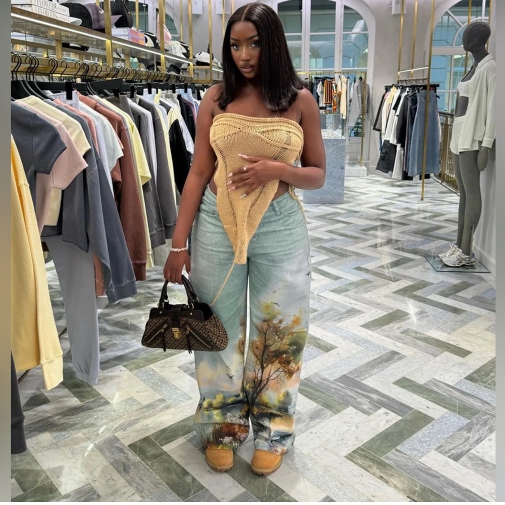 Fashion Nova Blue and Green Wide Leg Pants Size:1